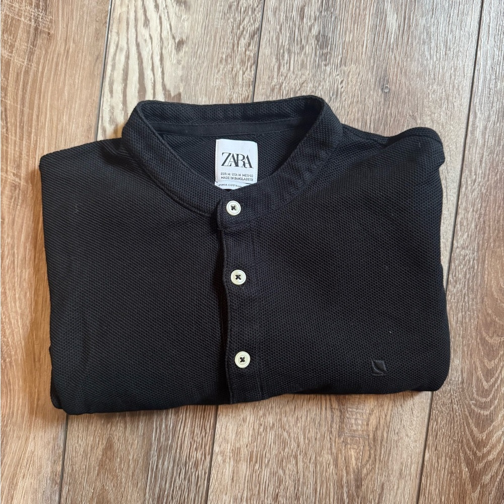 Zara Men's Black Casual Button-Down Shirt Short sleeve